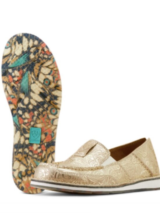 Ariat Shoes - ARIAT Women's Cruiser Pearl Floral Emboss Shoes Slip On Flat Leather Loafer Tan